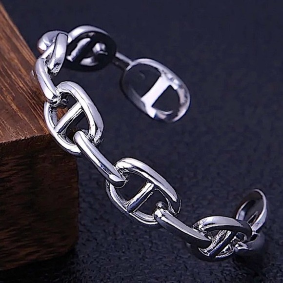 Sterling Silver Mariner Pig Nose Coffee Bean Bangle Cuff Bracelet Matching Ring - Picture 6 of 11